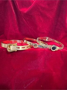 Gold Tone Bangle Bracelet Set - Black Accent lot of 3